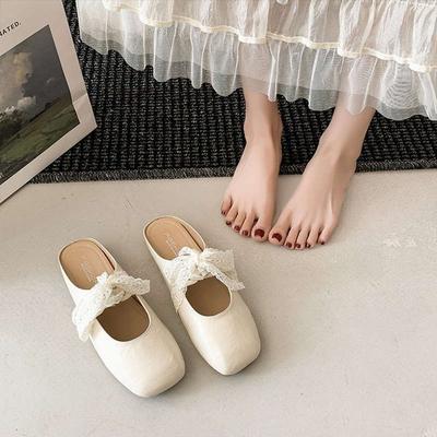 Französische schöne Taschenkopf Halbschuhe Damen Oberbekleidung 2025 Frühling und Sommer neu niedriger Absatz Spitze Schleife Mary Jane Sandalen