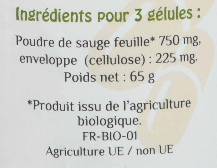 Complements alimentaires - vitalite herbes et plantes - hbsaugebiogelv200 - sauge bio 200 gélules végétales 250 mg