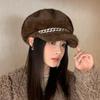 Versatile Imitation Mink Fur Chain Duck Tongue Beret Autumn and Winter Hat for Women Versatile Octagonal Hat Plus Velvet Thickened Warm Hat
