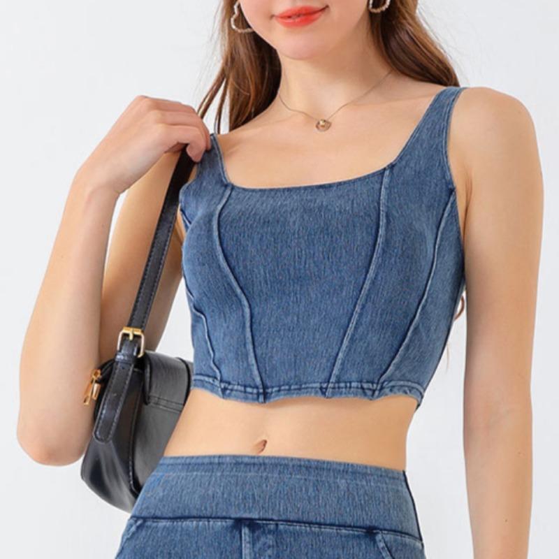 Spring and Summer Women's New Denim Yoga Sports Elastic Outer Wear Quick-Dry Fitness Vest