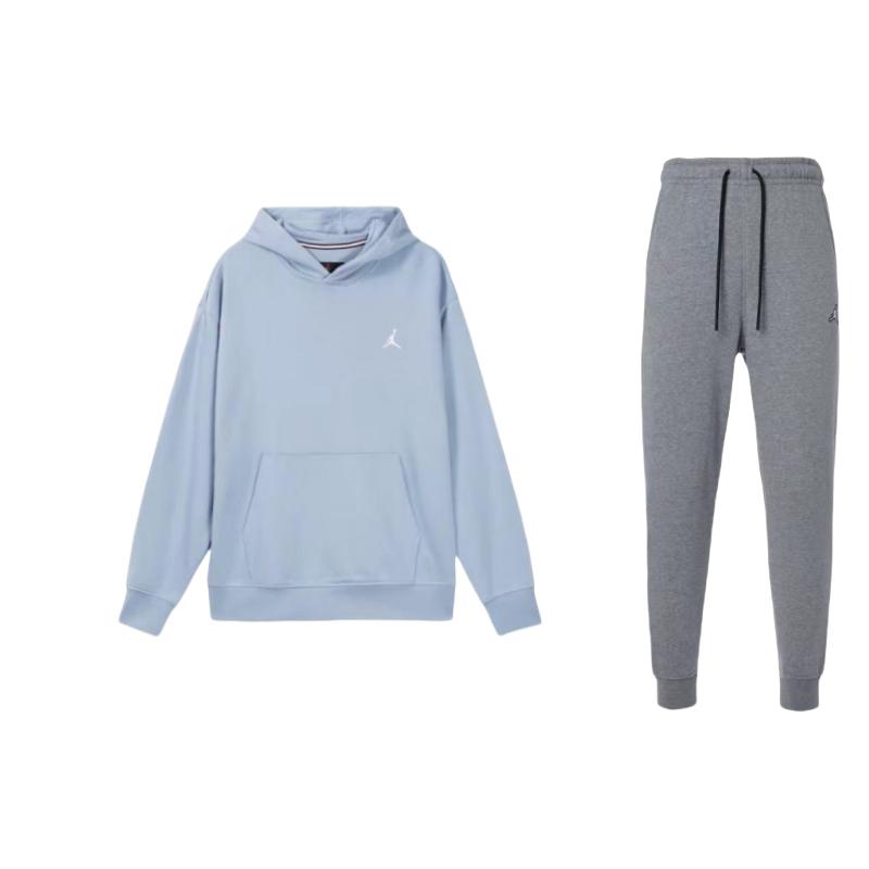 

Jordan Solid Color Hoodie And Embroidered Logo Drawstring Sweatpants Casual Sports Set Unisex sets DQ7341-091+FQ3679-436 S
