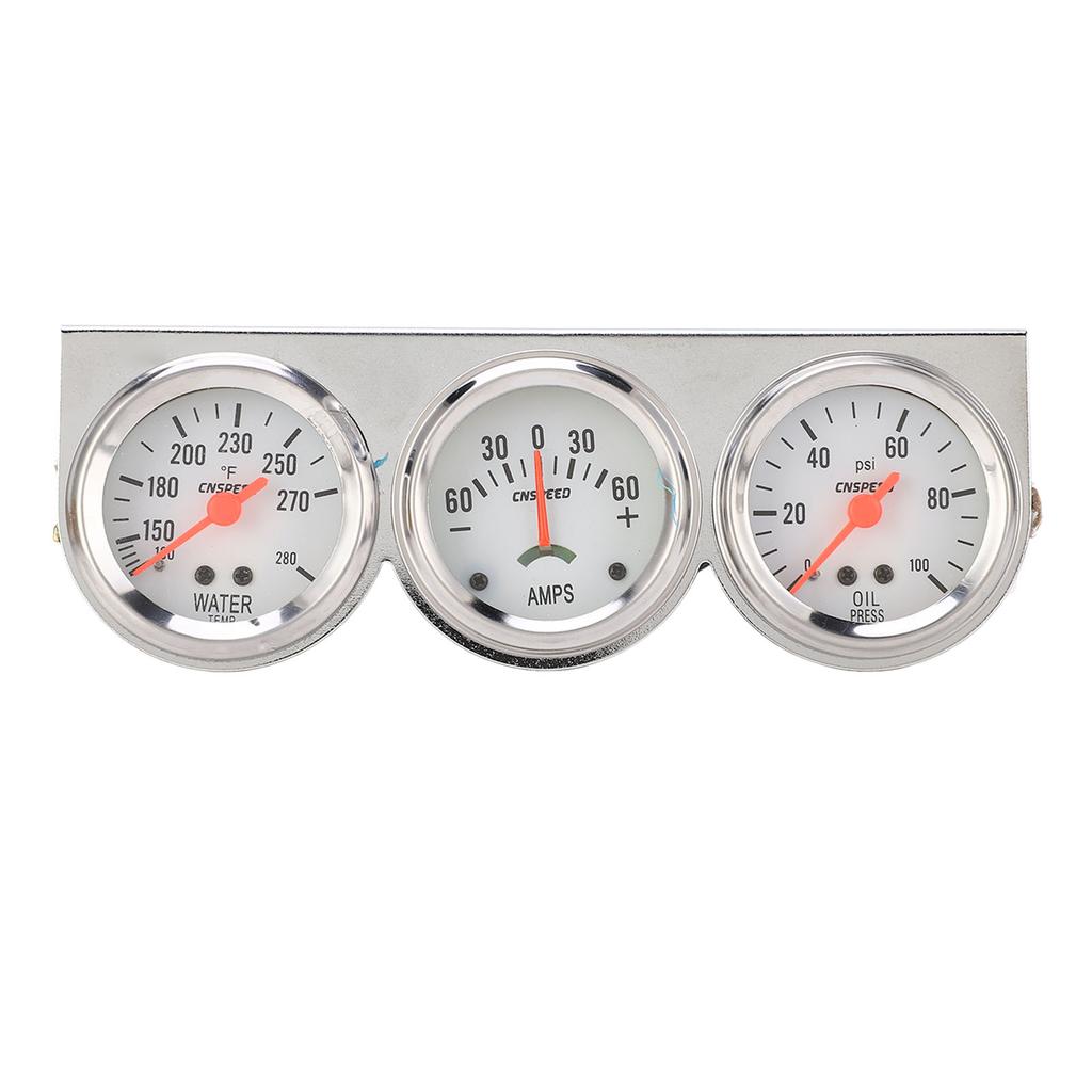 Universelt 52mm Trippel Målersett 3 i 1 AMP Oljetrykk Vanntemperaturmåler for De Fleste 12V Kjøretøy