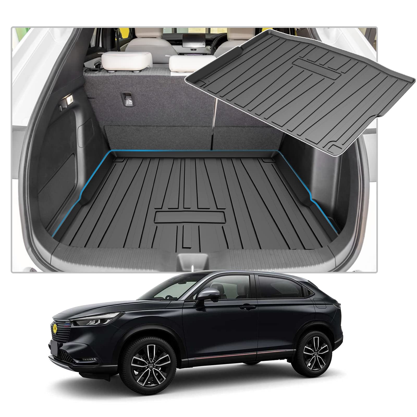 

2021 Honda Vezel RV Коврик для багажника RV3 RV4 RV5 RV6 Vezel Эксклюзивный поддон для багажника Коврик для грузового отсека Коврик для пола грузового отсека Коврик для багажника автомобиля Коврик для грузового отсека Водонепроницаемый 3D чёрный