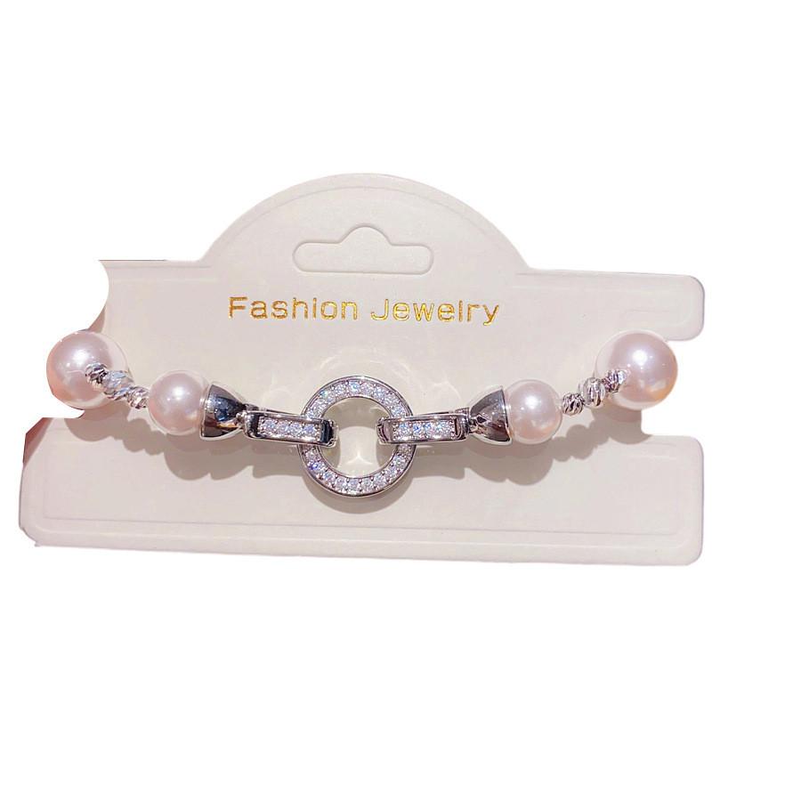 Geometric Zircon Artificial Pearl Bracelet With Silver Finish For Womens Fashion Accessories