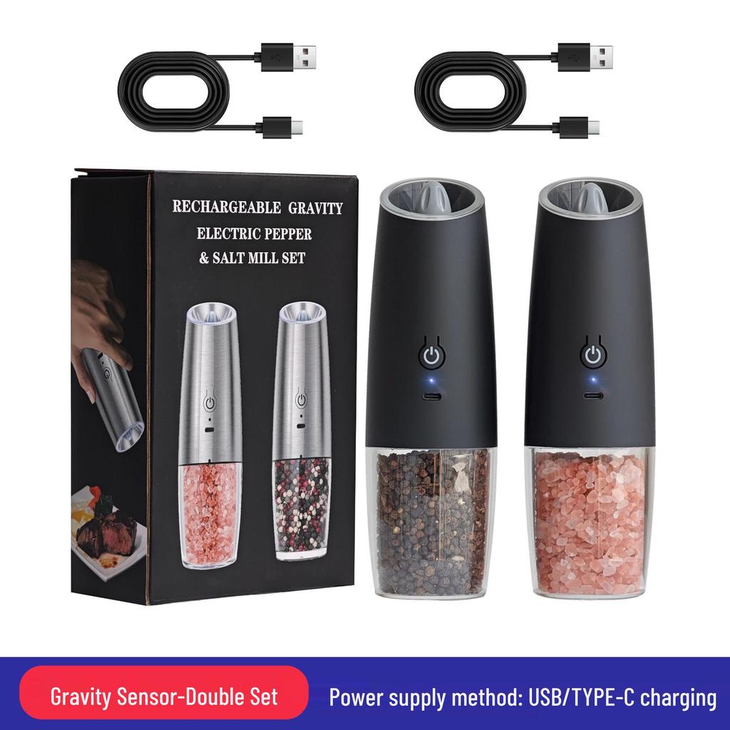 Râșniță Electrică pentru Piper și Sare de Mare - Sticlă de Uz Casnic Neagră