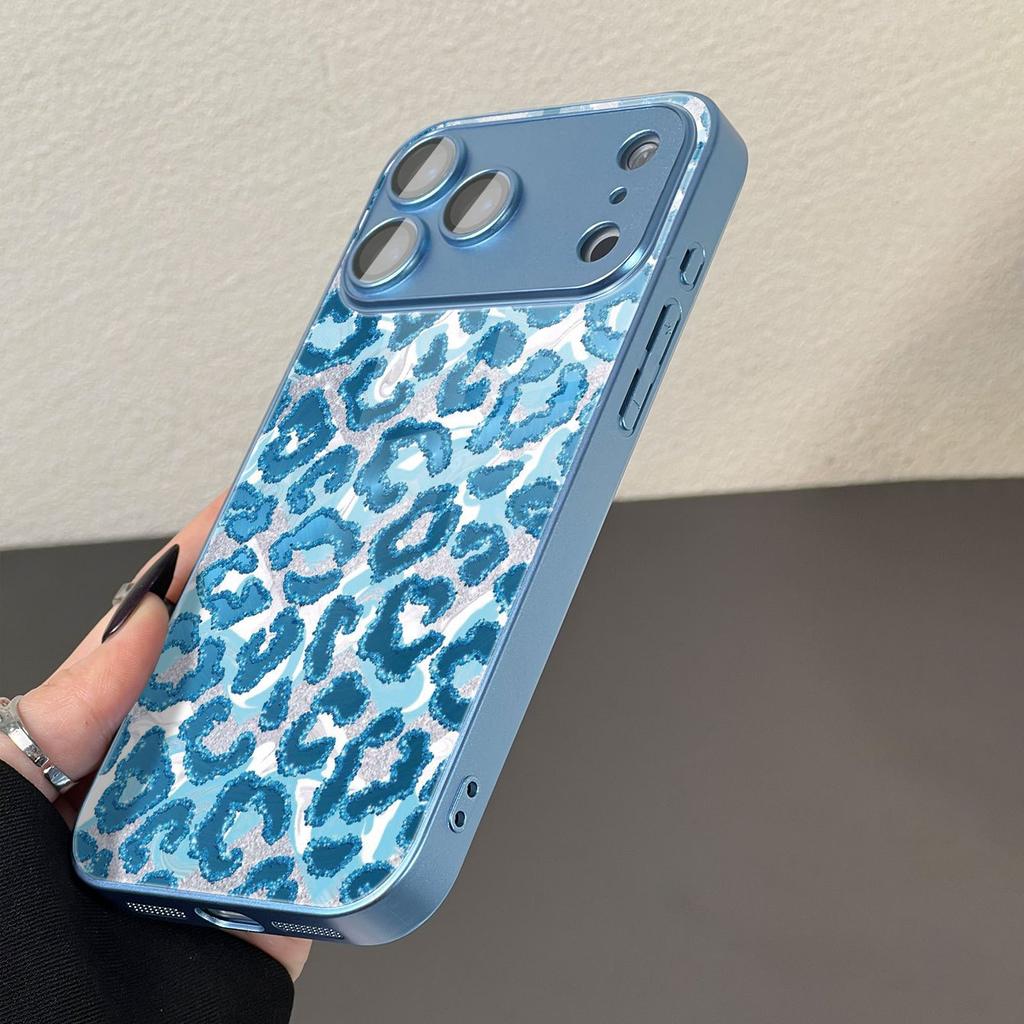 Glitter Blue Leopard Print Phone Case for iPhone 17 16 16ProMax 15 14 13 12ProMax 11 11Pro Anti-Drop Protection