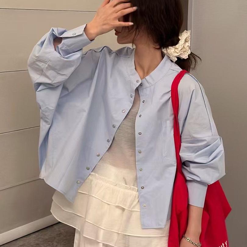 

2025 Spring Korean Style Loose Long Sleeve Women s Blouse - Round Neck Casual Outerwear Medium брудно-білий