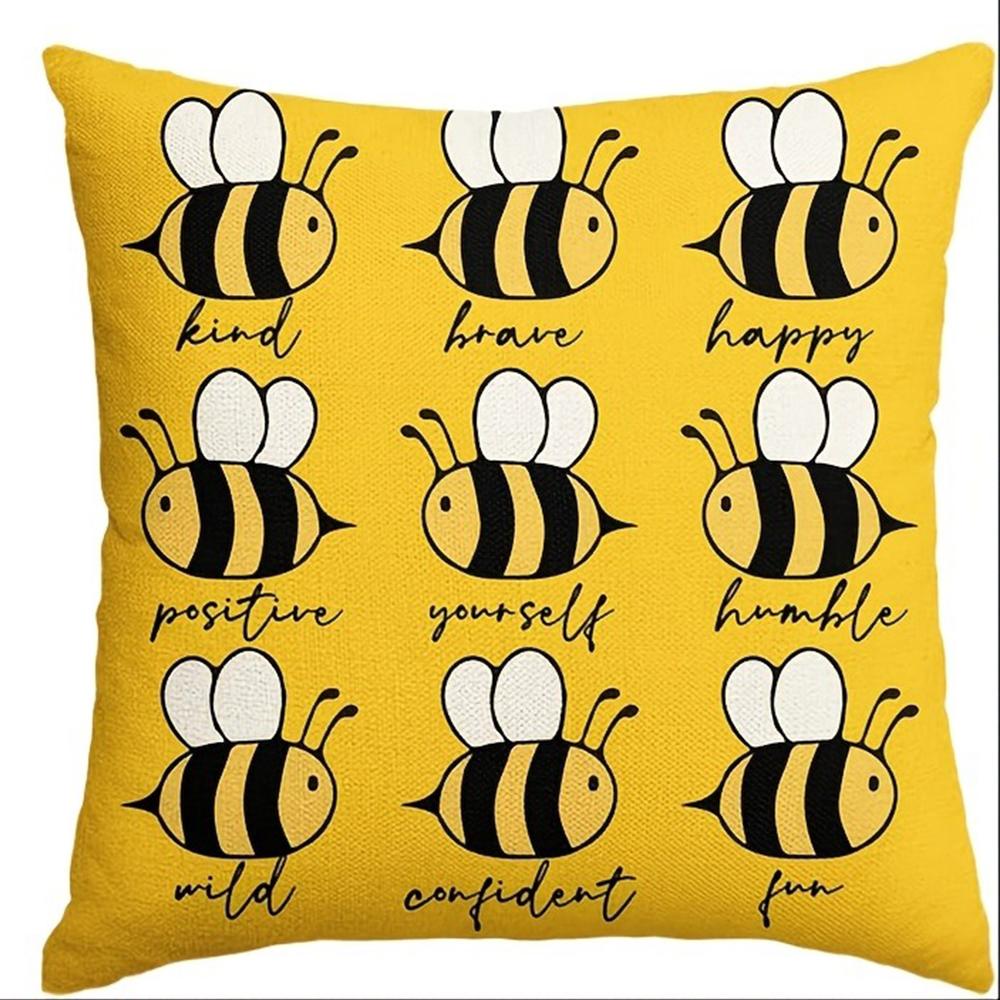 

Yellow Bee Striped Pillow Covers - “Kind” & “Happy” Motivational DesignLiving room sofa cushion cover, bedroom room decoration 16x16Inch