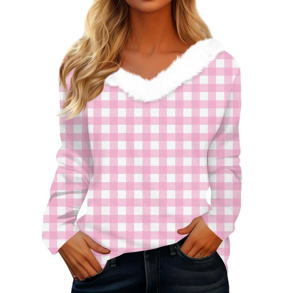 Women's Valentine's Day Printed Long-Sleeved Shirt, V-Neck, Casual Loose-Fitting T-Shirt Top