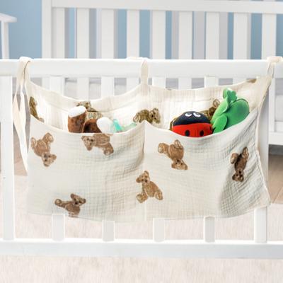 Cotton Crib Storage Hanging Bags Bedroom Lace-Up Baby Bed Diapers Organization Bag Stroller Sundries Feeding Bottle Pocket