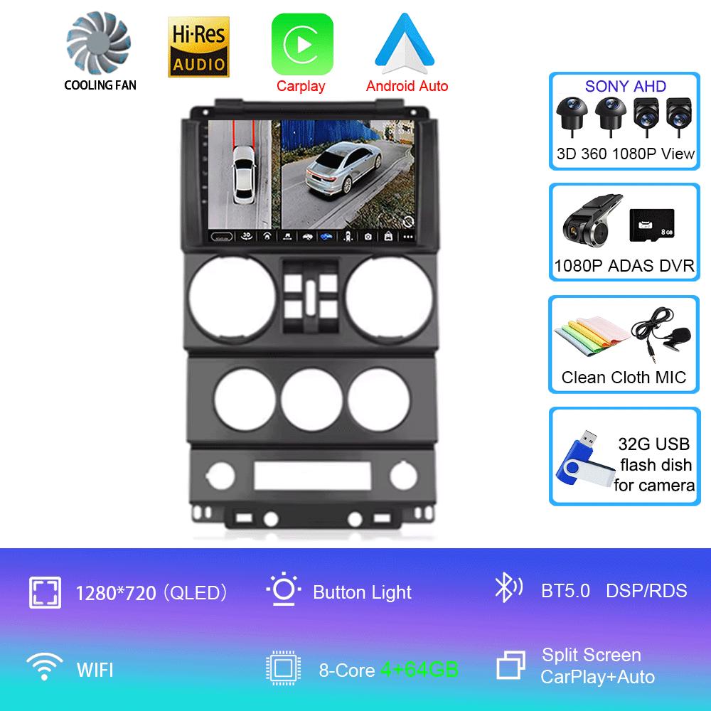 For Jeep Wrangler Unlimited 3 JK 2008 - 2010 Android 14 Car Radio Multimedia PlayerNavigation GPS Autoradio Carplay Head Unit