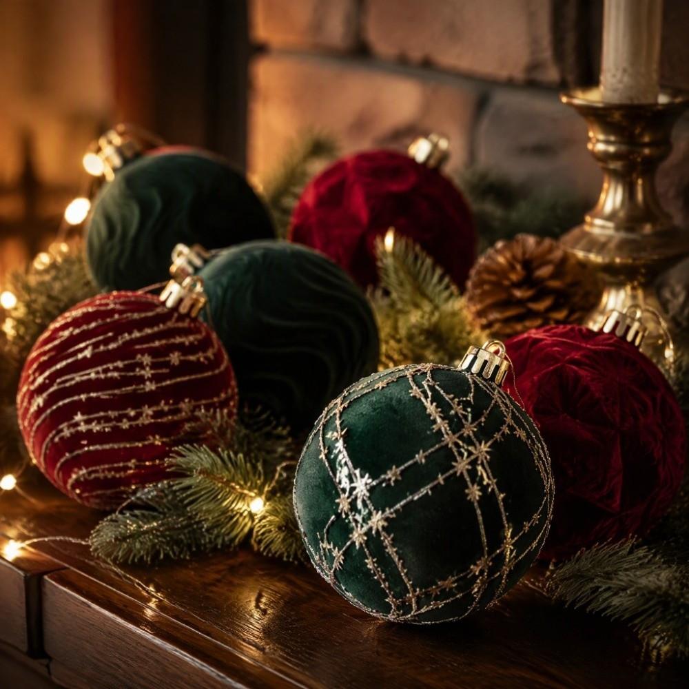 Flocked Christmas Balls Plush Velvet Hanging Ornaments Pendant Christmas Decorations Home Decor