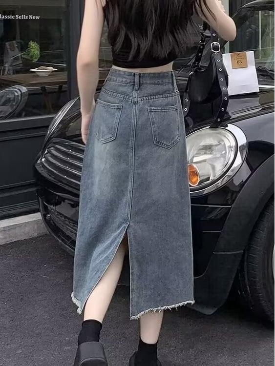 Women's High-Waisted Denim Midi Skirt - Slimming A-Line for Petite Figures