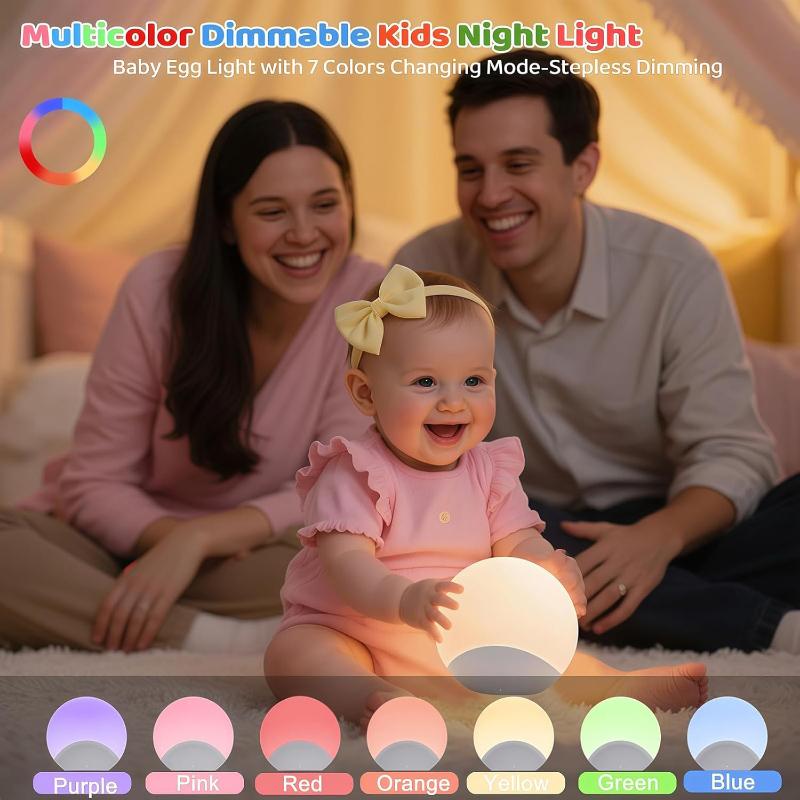 Baby Night Light with Stepless Dimming 7-Color Touch Control Eye-Caring Soft Glow 30-Min Timer Feeding & Nursery Lamp BPA-Free