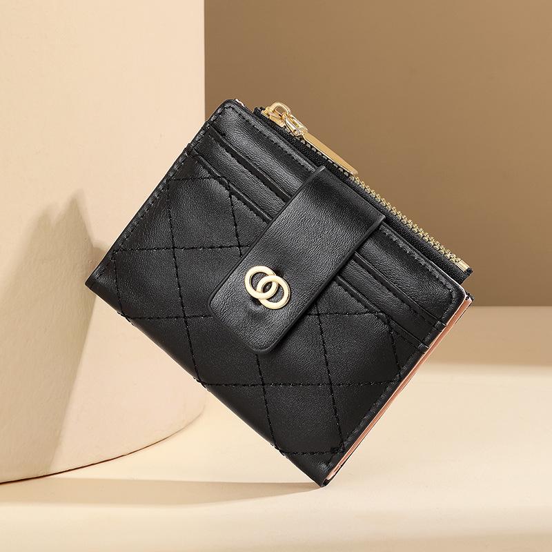 Korean Style Men's Diamond Lattice Zipper Wallet with Multi-Card Slots