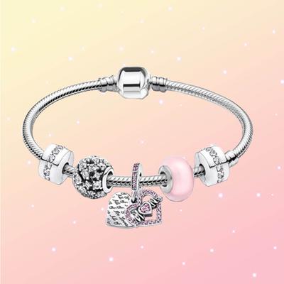 Armband-Set aus S925er Silber „MOM“ mit Herz und rosa Anhänger, Glasperlen, Schlangenknochenkette, für Damen, Geburtstagsschmuck, Geschenke zum Muttertag