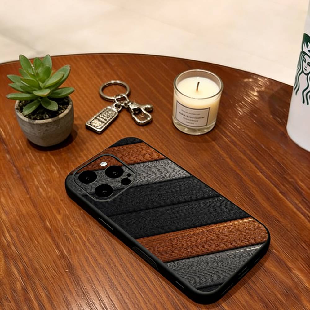 Luxury Vintage Wood Phone Case For iPhone 17,16,15,14,13,12,11 Plus,Pro Max,XS,Soft Silicone Black Cover