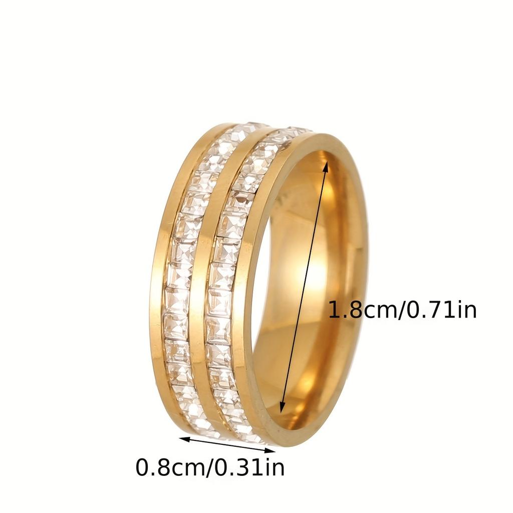 1pc Stainless Steel Women's Ring 8mm Wide Band with Small Square Rhinestones - Modern Elegant Design for Casual Attire & Special Occasions, Versa