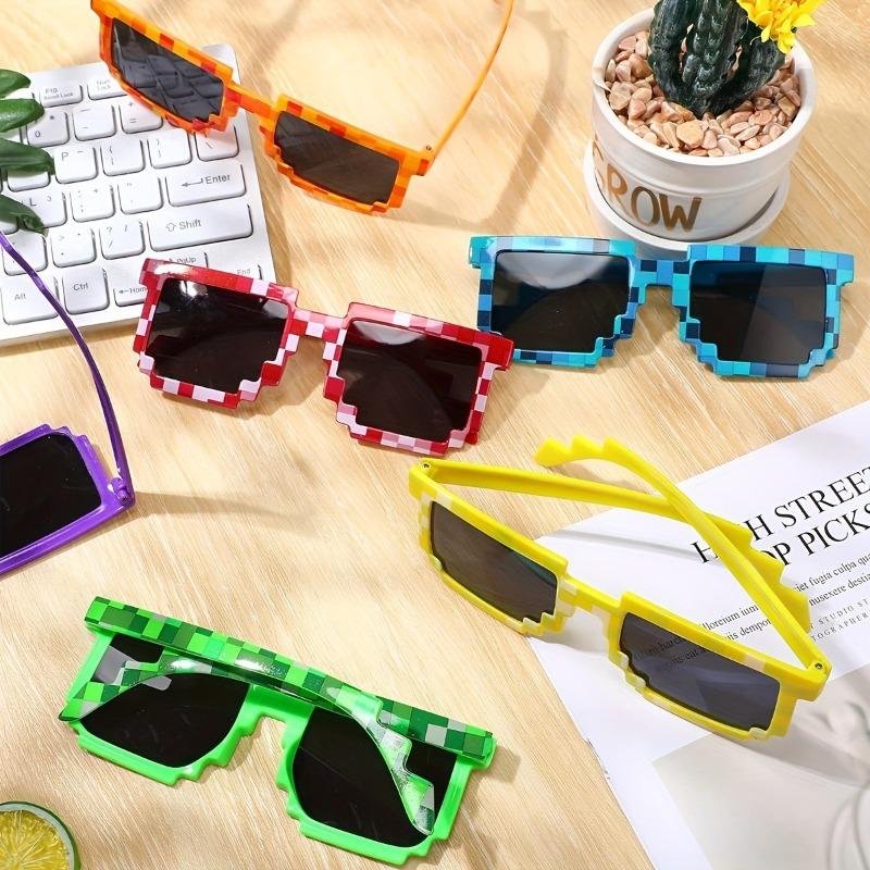8 Pairs of Pixel Glasses Plastic Miner Themed Party Gift Pixel Design Glasses Suitable for Gaming Parties and Birthdays