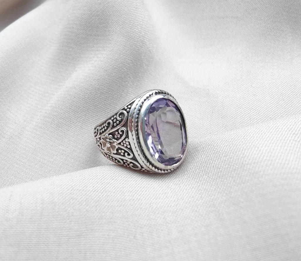 Amethyst Plaster Ring: Handmade Sterling Silver Statement Jewelry