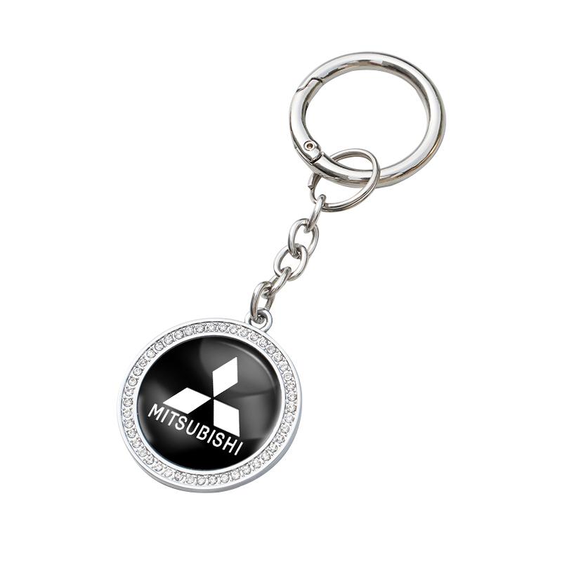 Zinc Alloy Keychain Car Logo Diamond Keyring For Mitsubishi Lancer Mirage ASX Pajero Lancer Ex Galant Attrage Xpander Mirage