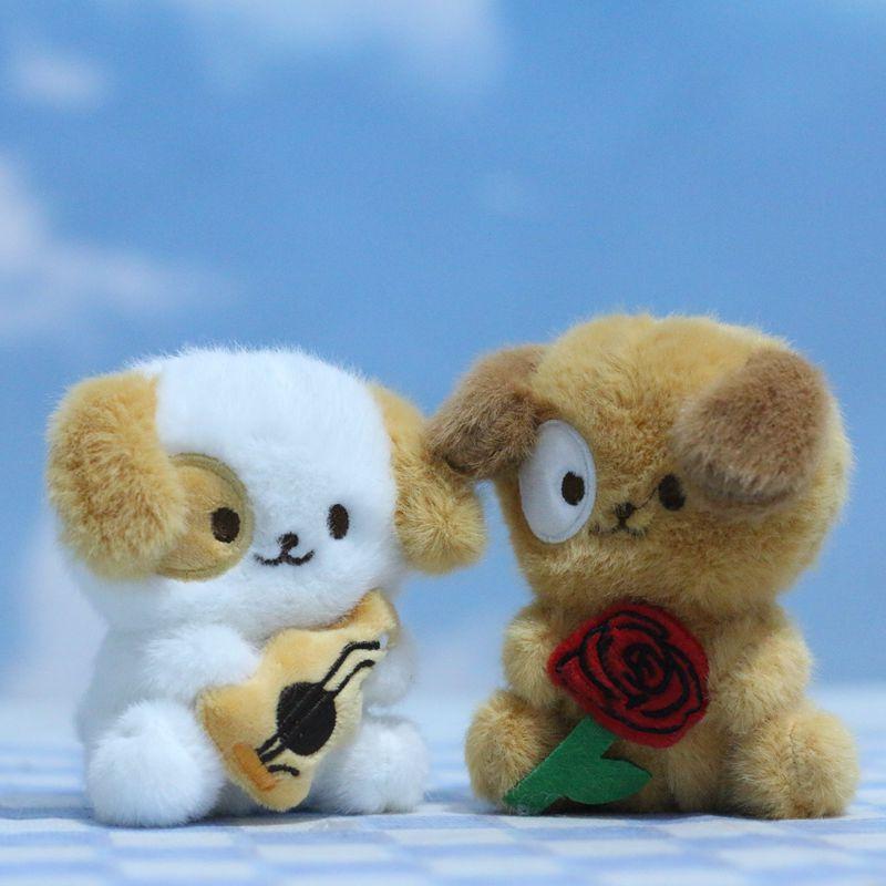 Guitar Puppy Pendant Plush Toy Keychain Rose Dog Stuffed Doll Bag Accessories