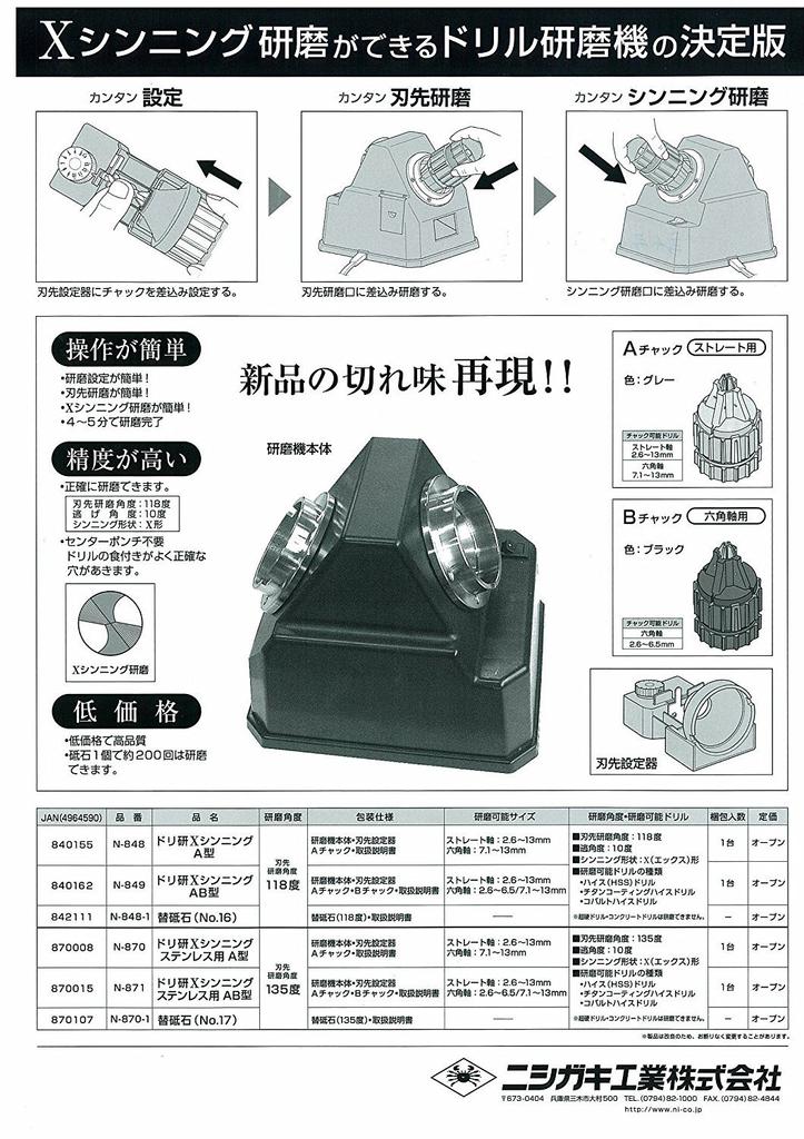 Nishigaki Industrial Metal Drill Sharpener, Drill Ken X Thinning Replacement Wheel (No. 17) N-870-1 (Metalworking)