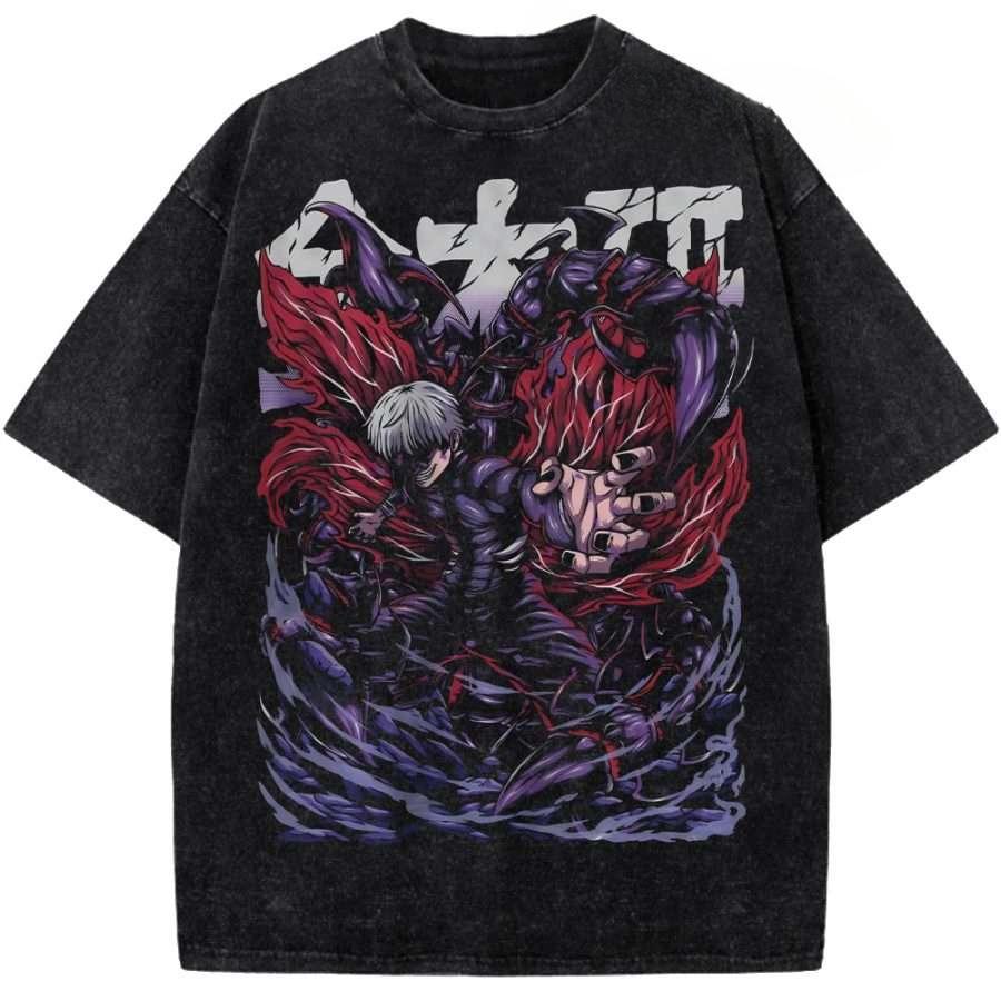 

Anime Tokyo Ghoul Kaneki Ken Graphic T Shirt Men Short Sleeve Clothing Casual Cotton Tshirt Vintage Washed Tshirt Harajuku Tops S