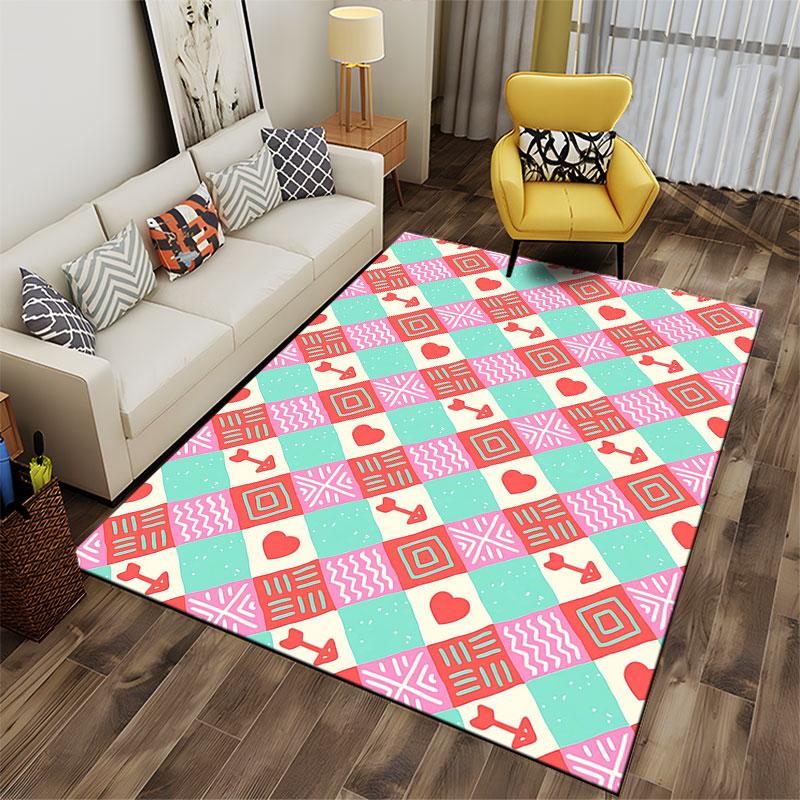 Colorful Geometric Heart Pattern suitable as a non-slip mat for the living room or bedroom sofa
