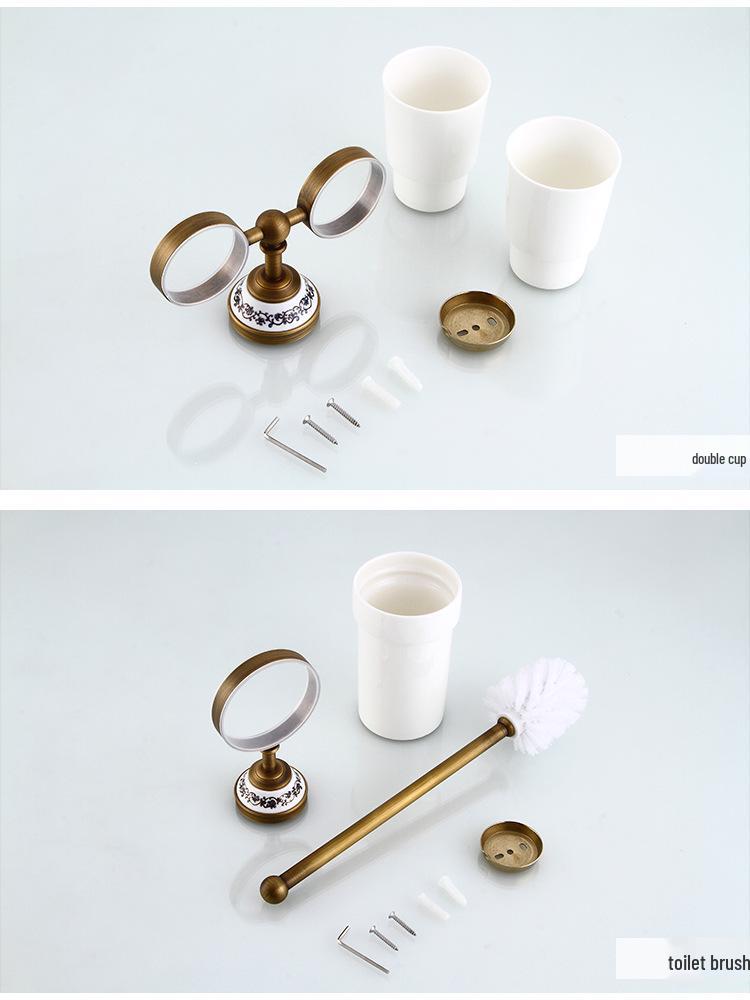 European Antique Brass Double Towel Bar & Shelf Set