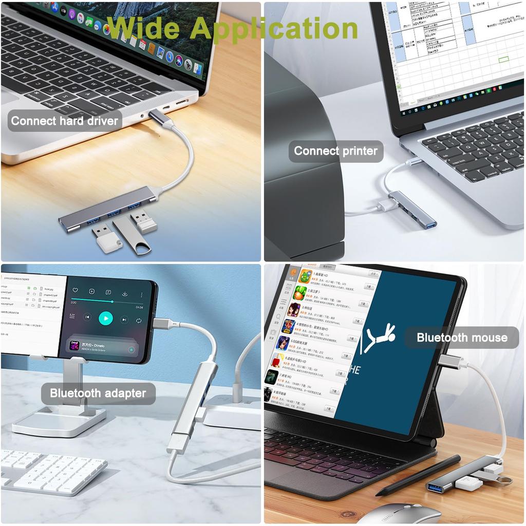 USB USB Port Hub Ultra Slim Hub Dongle Expander for Flash 5Gbps Data Aluminum 3.0 Hub, 4-in-1 Splitter, Laptops, Drives, HDDs, Consoles, Printers,