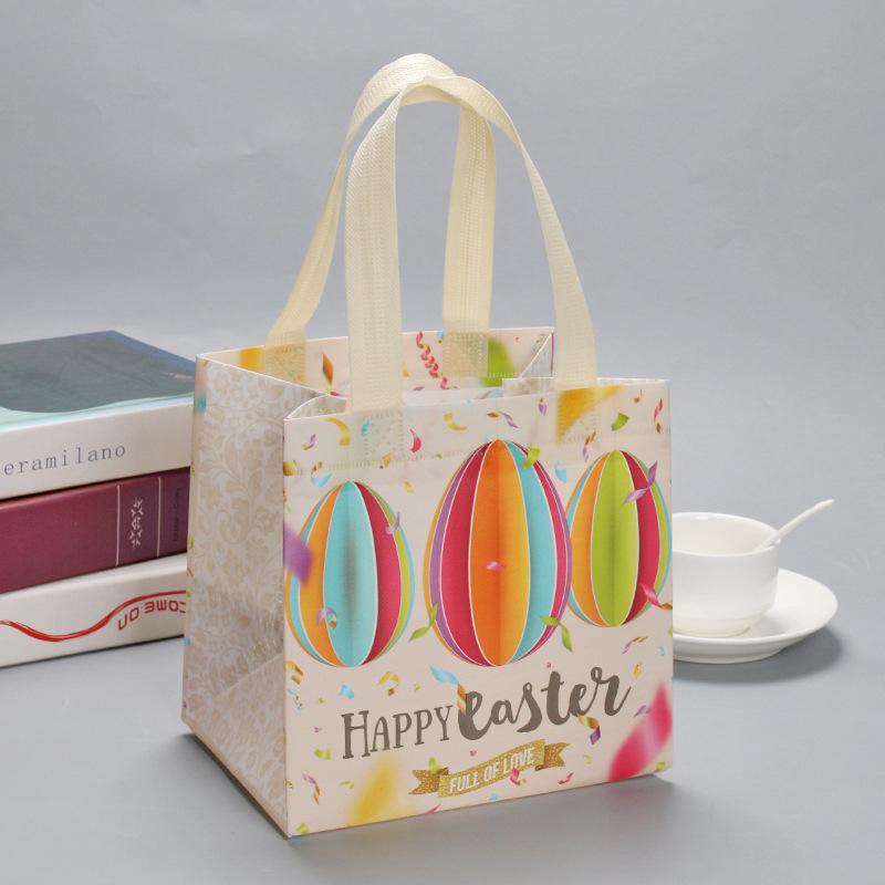 Egg Bunny Easter Gift Tote Bags Laminating Nonwoven Environmental Shopping Bags Large Capacity Dust Moisture-Proof Firm Handbag