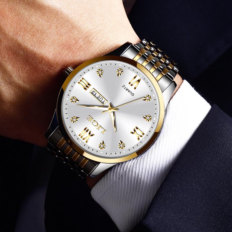 LIGE Men's Large Dial Quartz Watch - Waterproof Luminous with Double Calendar and Steel Strap