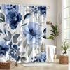 1Pc Rose And Daffodil Patterned Shower Curtain, Polyester Fabric, Machine Washable, Suitable For Bathroom Dcor.