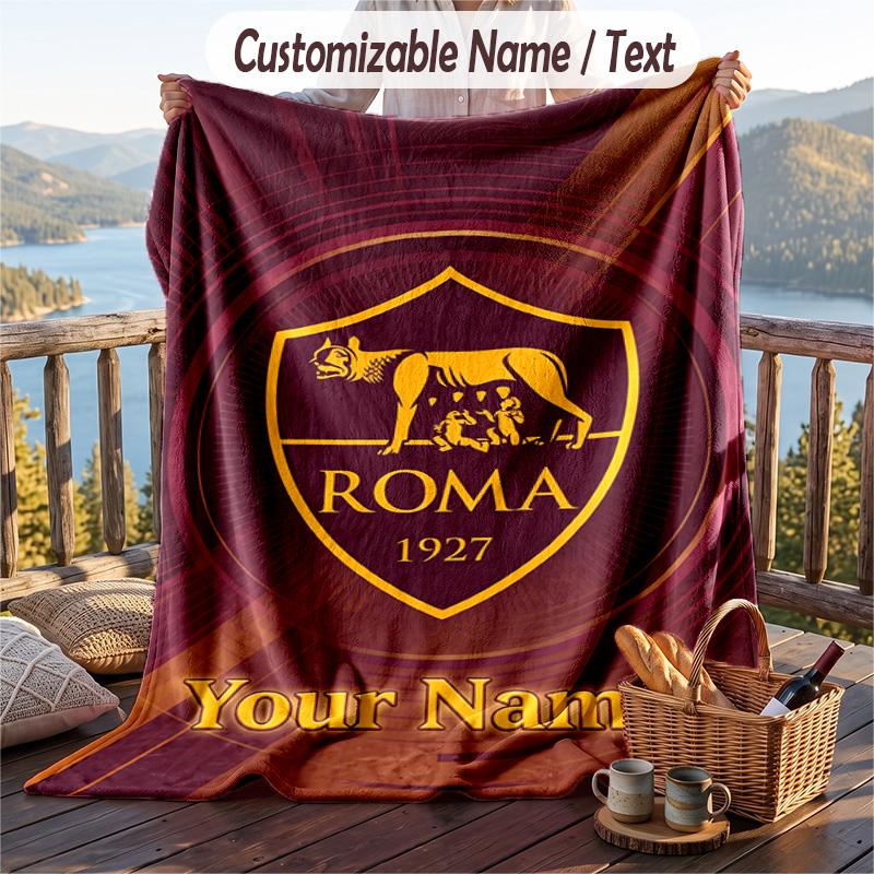 Flannel Blanket AS Roma Print Custom Name Text Soft Throw for Sofa Bed