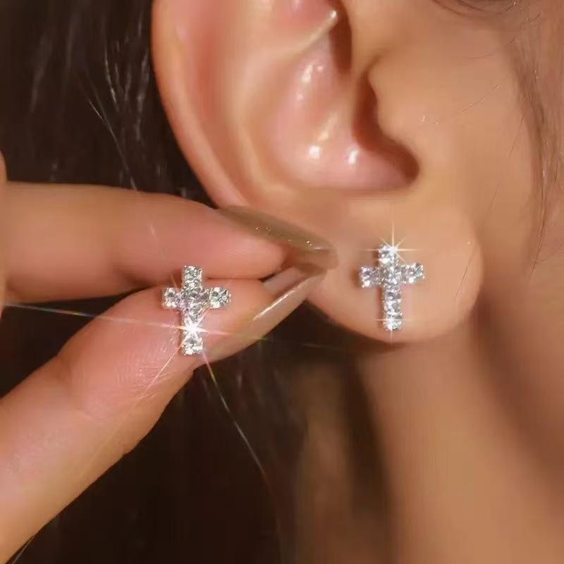 Elegant Diamond Cross Silver Stud Earrings 2025 - High-End Luxury with Versatile Style