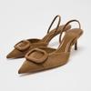 Autumn Suede Women Office Pumps Classic Square Buckle Slingbacks Elegant Pointed Toe  High Heels Shoe for Ladies