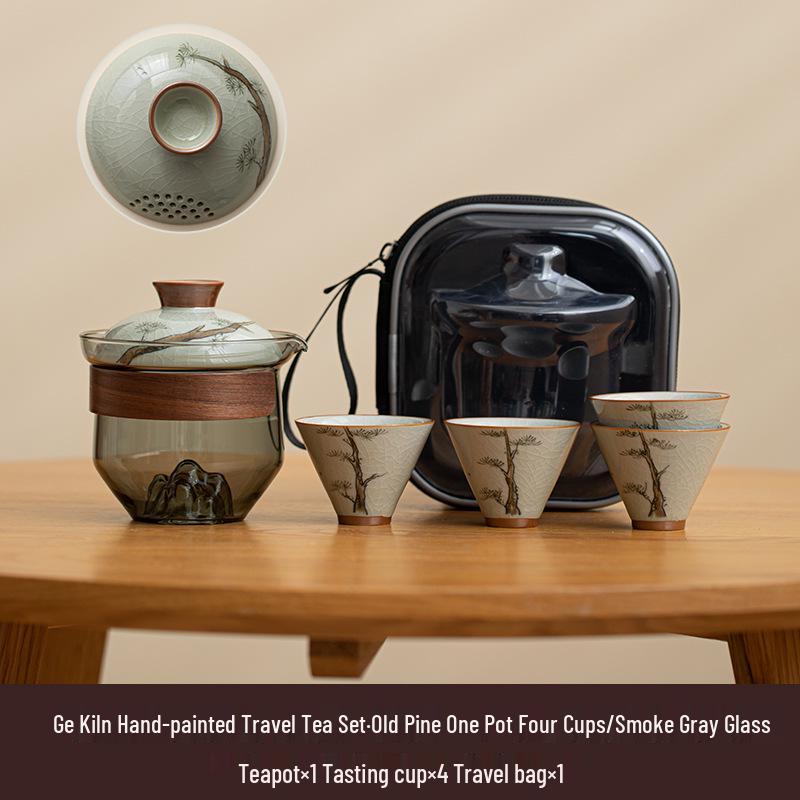 Portable Hand-Painted Travel Tea Set with One Pot and Four Cups – Perfect Business Gift
