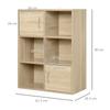 Wooden Bookcase Shelf, Multipurpose Cabinet with 3 Shelves 4 Compartments and 2 Doors, 61.5x29.5x80cm