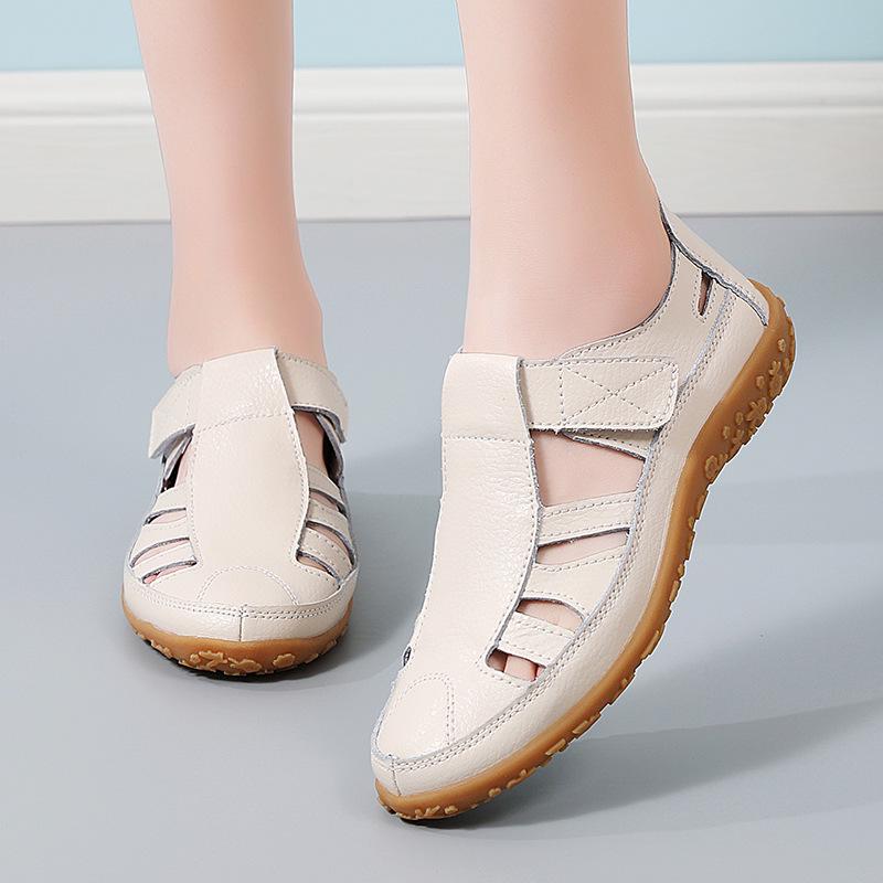 Women's Handmade Retro Cowhide Sandals with Soft Sole & Velcro Closure