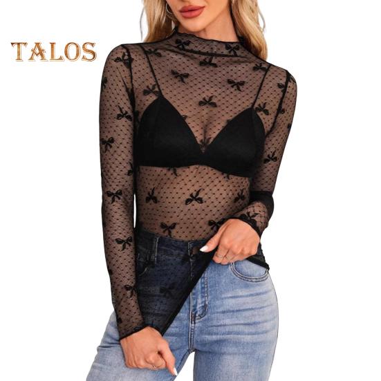 

Женские топы с высоким воротником и длинным рукавом, кружевные топы с вышивкой и бантом, блузка на каждый день M чёрный