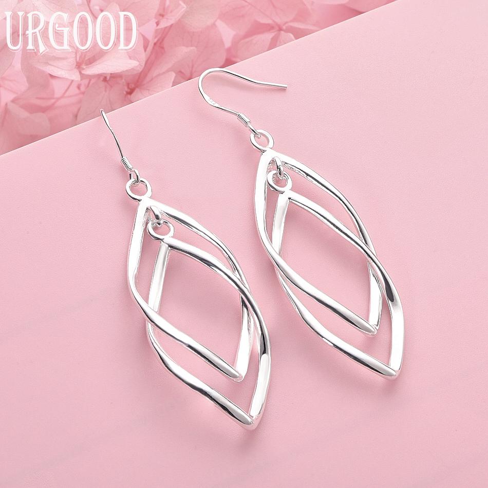 

925 Sterling Silver Geometric Pierced Earrings Wedding Jewelry 6.20*1.80cm