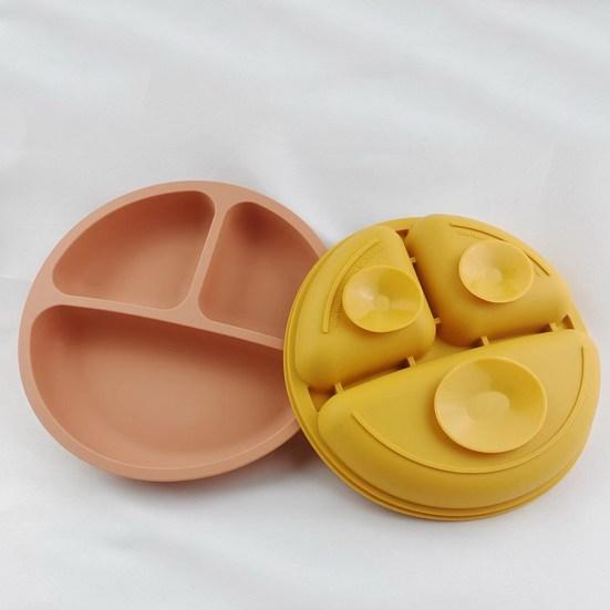 Baby Plate Divided Design BPA Free Silicone 3 Grids Toddler Suction Plate Infant Feeding Supplies Daily Use