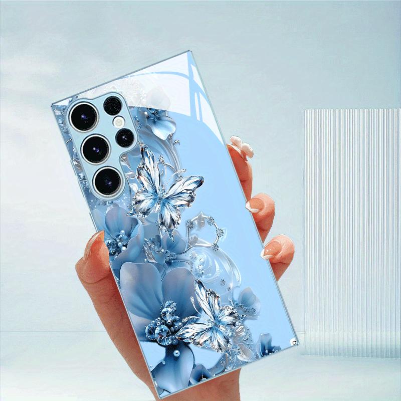 Blue Butterfly Hot-selling Exquisite Beautiful PhoneCase Glass PhoneCase for Samsung Galaxy S26 S25 S24 S23 S22 FE Ultra Plus