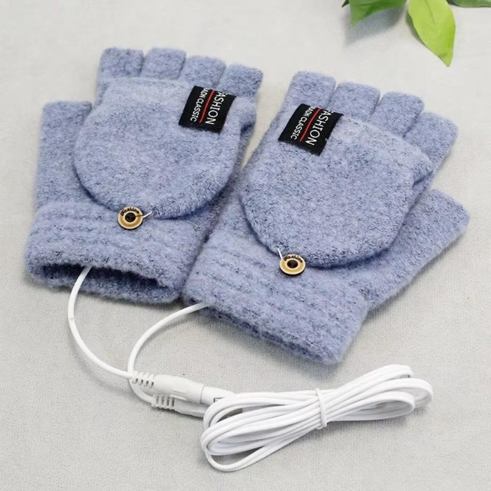 

USB Electric Heating Gloves Flip Cover Knitted Winter Heated Gloves Touch Screen Keep Warm Full&Half Finger Mitten Outdoor