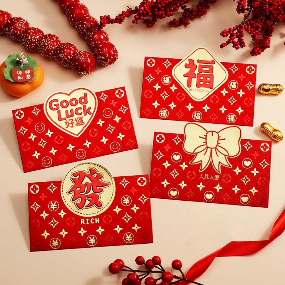 4pcs/set Blessing Words Red Pocket Cartoon Money Gift Envelope Cute Lucky Money Bag Spring Festival