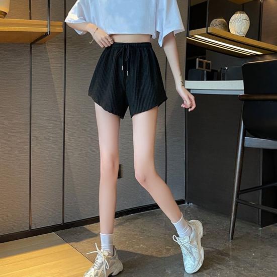 Summer Women Shorts Drawstring High Elastic Waist Loose Hem Plus Size Pocketed Pure Color A-line Thin Casual Sport Homewear Short Pants