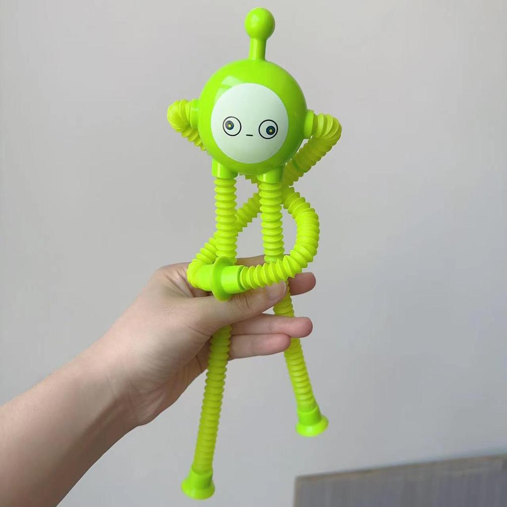 Creative Cartoon Giraffe Robot Egg Decompression Toy with Stretch Tube and Suction Cup, Featuring Ever-Changing Light-Up Hair.