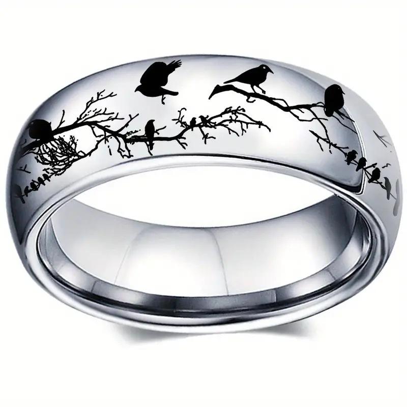 Creative Bird And Branch Pattern Stainles Steel Rings For Men Woman Black Polished Men Ring Wedding Engagement Jewelry Gifts