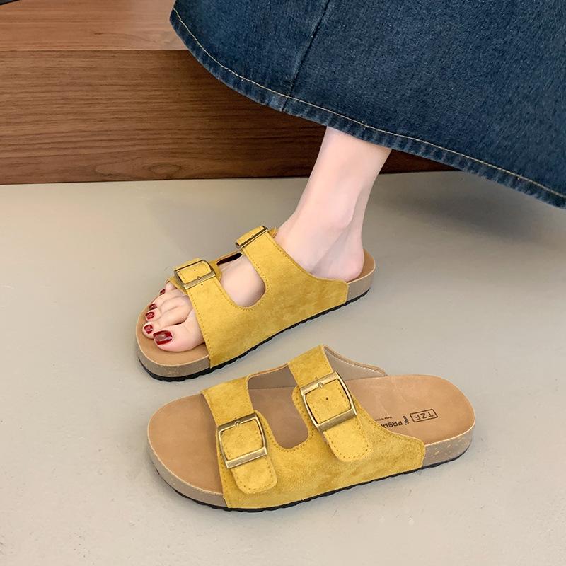 

Британские ретро шлепанцы с пряжкой женские летние новые корейская версия обуви на платформе на одном слове пляжная обувь сандалии женские 40 жёлтый